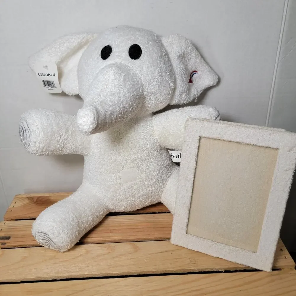 Carnival Cruise Lines White Towel Elephant Plush w/ 4X6 Photo Frame w/ Tags